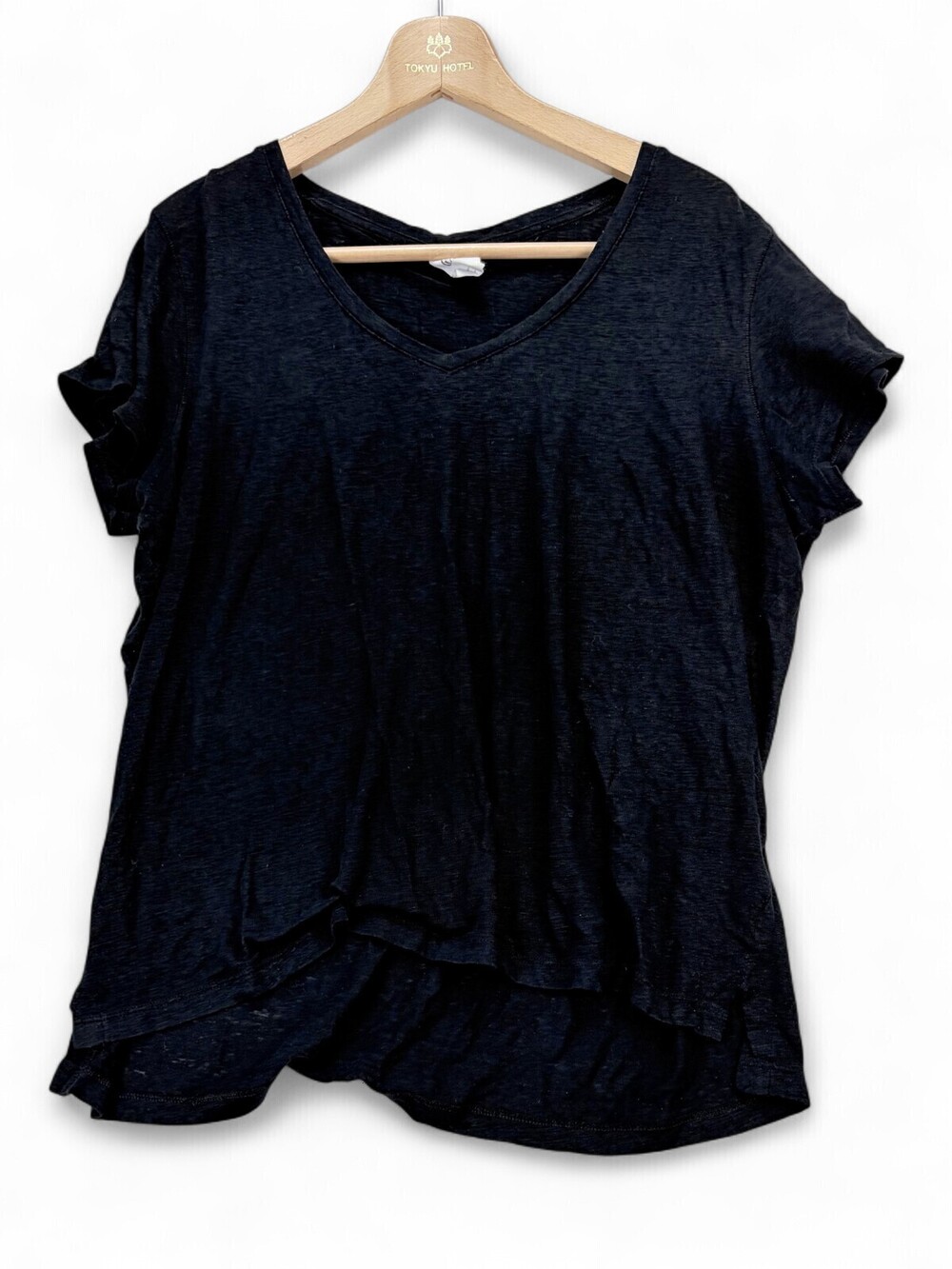 Gap 100% Linen V-Neck Short Sleeve Tee Sheer Black L